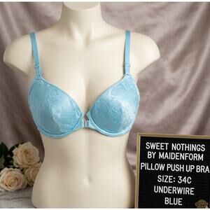 Vintage Sweet Nothings by Maidenform Pillow Push Up Bra 34C Underwire Blue 8154